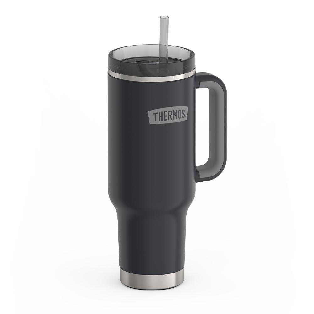 40 ounce Granite Cup Holder Mug, ISO view with smoke Straw
