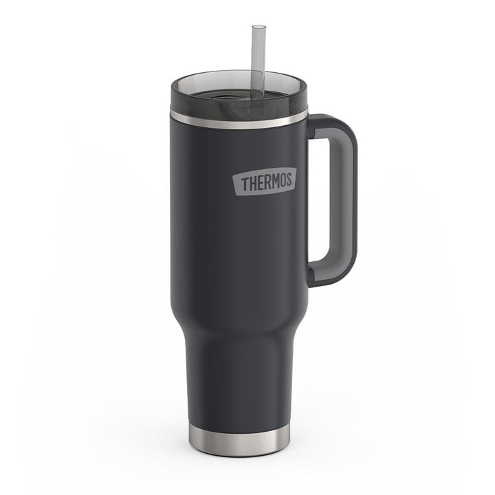 40 ounce Granite Cup Holder Mug, ISO view with smoke Straw