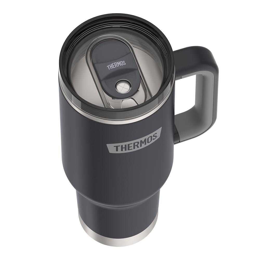 40 ounce Cup Holder Mug, Lid Inset, Open, Granite with Smoke Lid