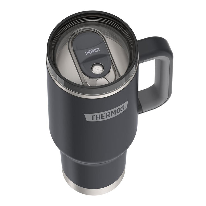 40 ounce Cup Holder Mug, Lid Inset, Open, Granite with Smoke Lid