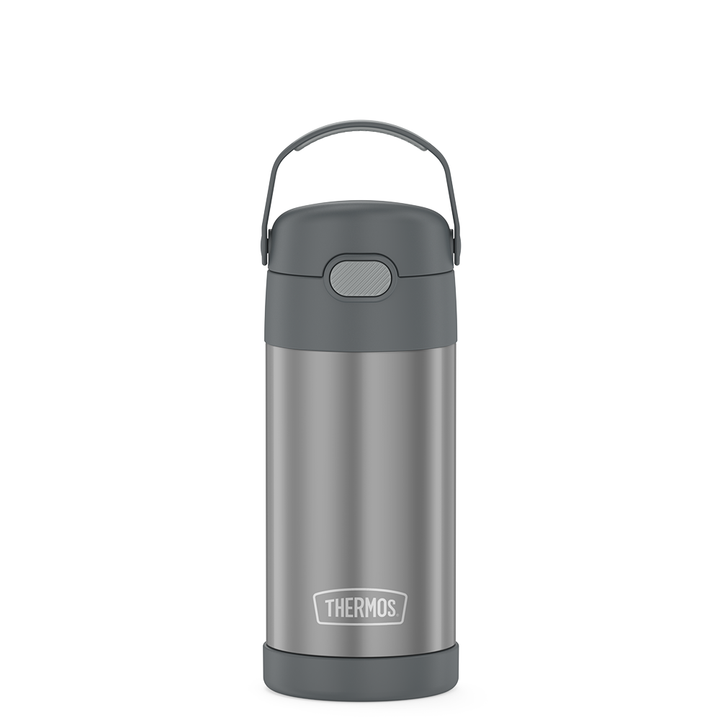 12 ounce Funtainer water bottle, grey.