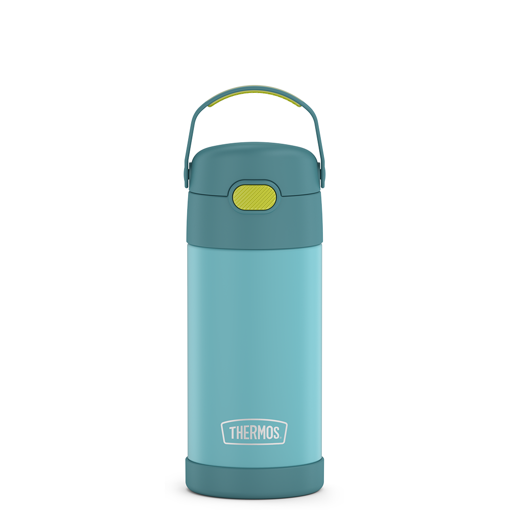 12 ounce Funtainer water bottle, blue and green.