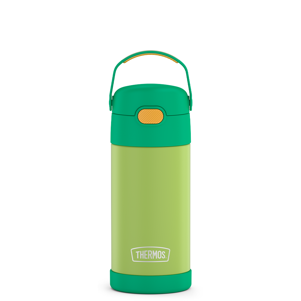 12 ounce Funtainer water bottle, lime green and orange.