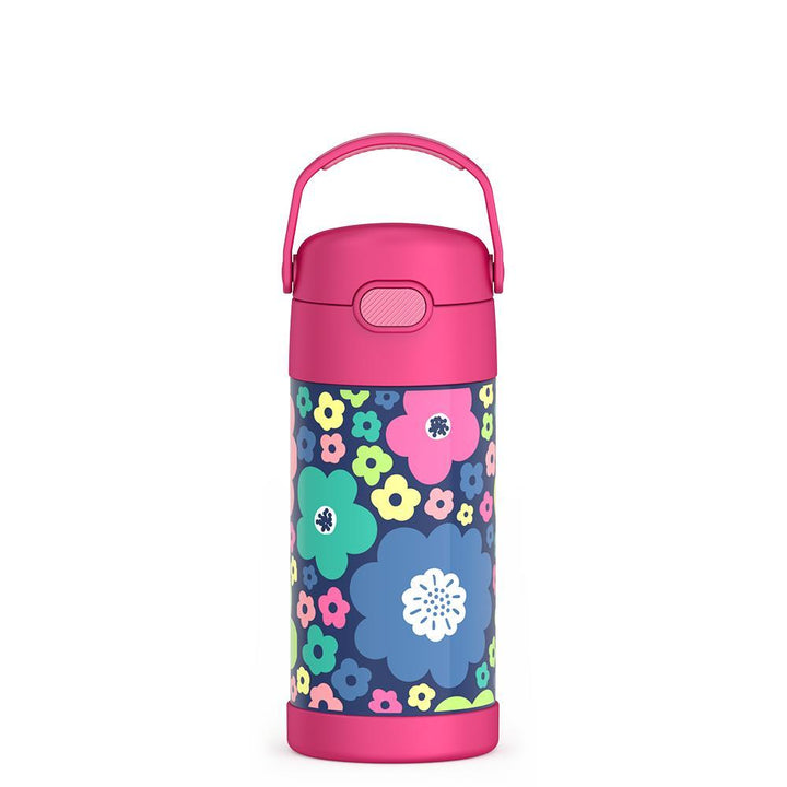 12 ounce Funtainer water bottle, Mod Flowers Pattern.