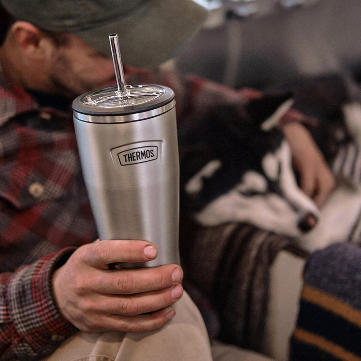 Thermos 24 ounce stainless steel tumbler with straw