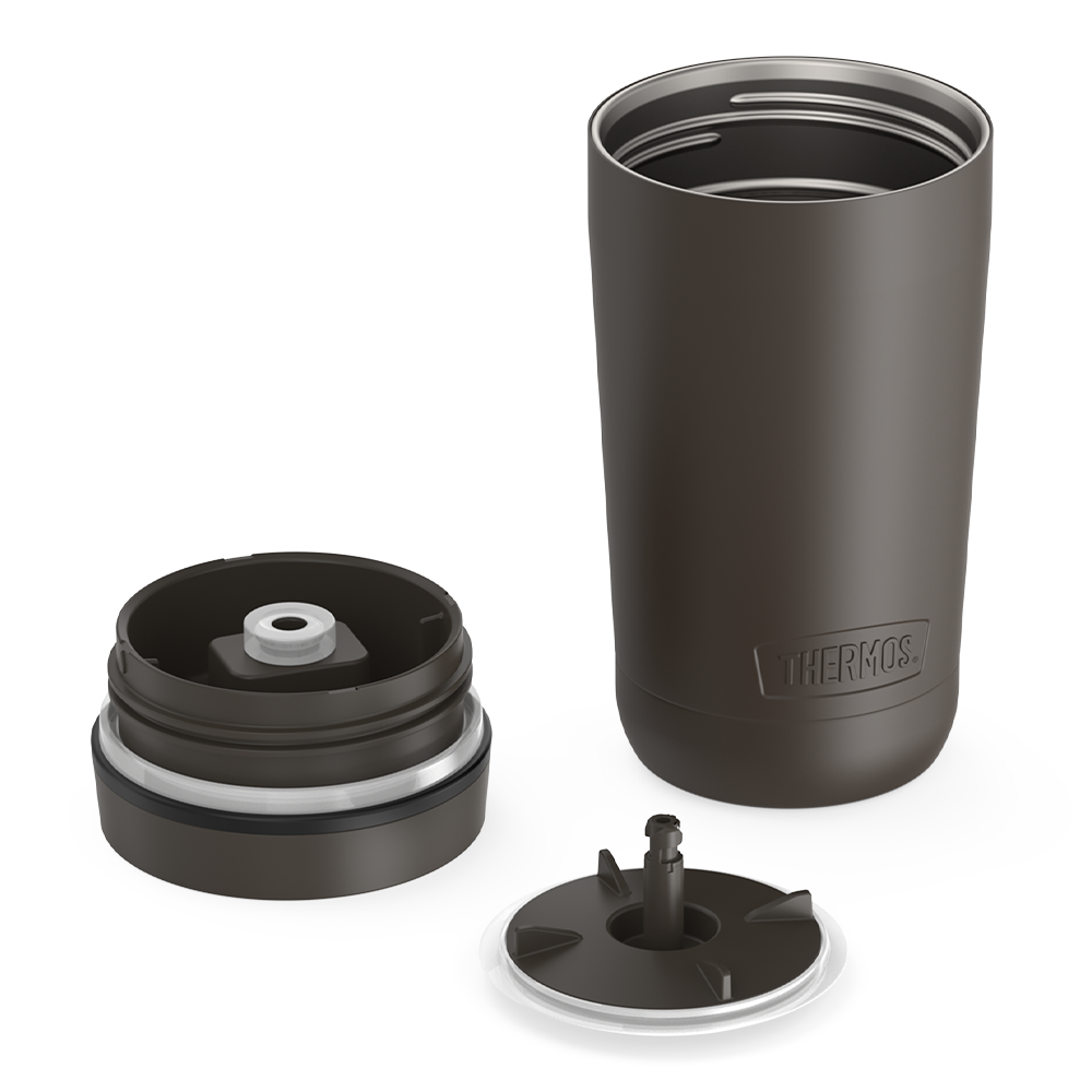 12 ounce alta tumbler, espresso black, unassembled.