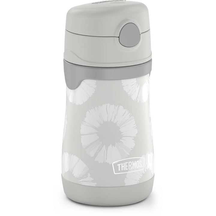 10 ounce Thermos Kids water bottle, grey tie dye side view.