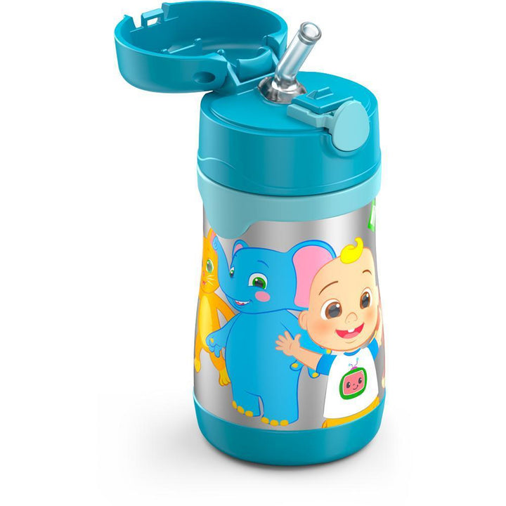 10 ounce Thermos Kids water bottle, Cocomelon featuring JJ and an elephant. 