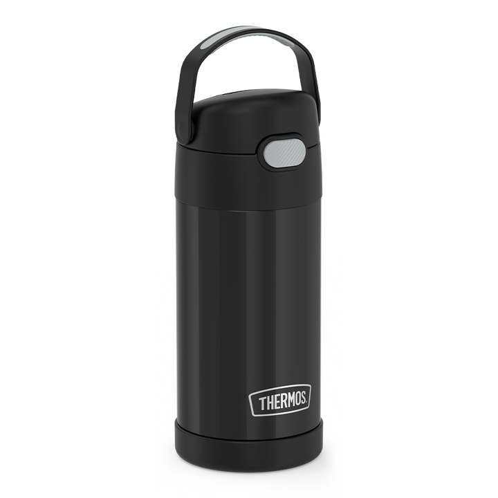 12 ounce Funtainer water bottle, side view, handle up.