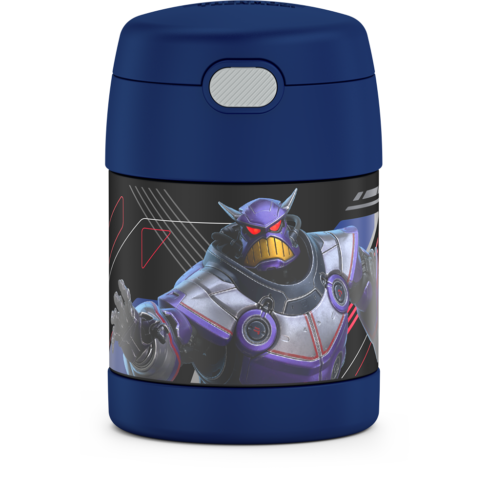 10 ounce Funtainer food jar, Lightyear front view featuring Zurg.