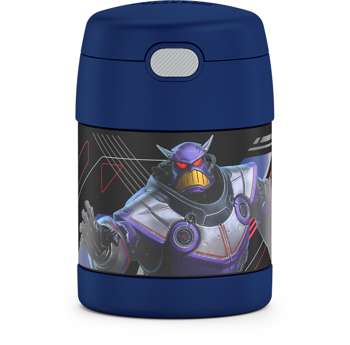 10 ounce Funtainer food jar, Lightyear front view featuring Zurg.