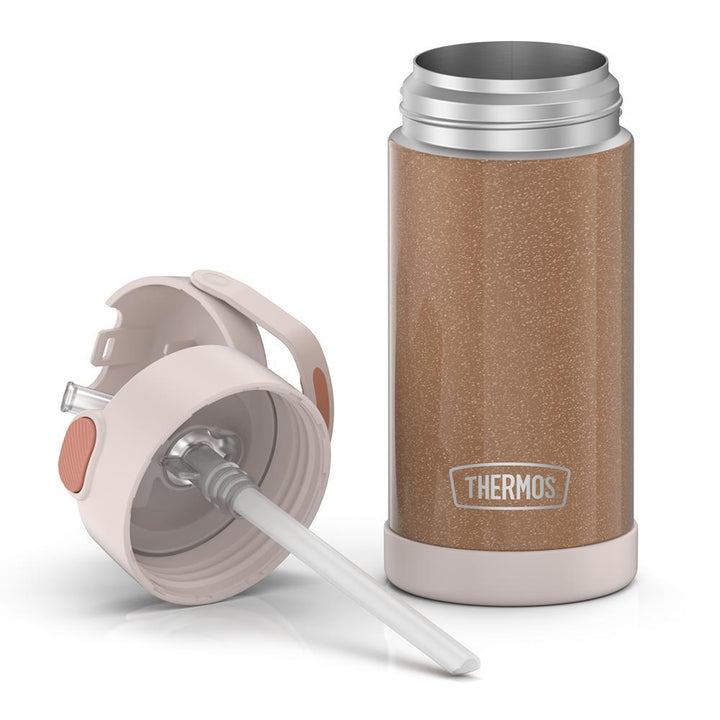 12 ounce Funtainer water bottle, Iridescent Rose Gold, unassembled - lid removed.