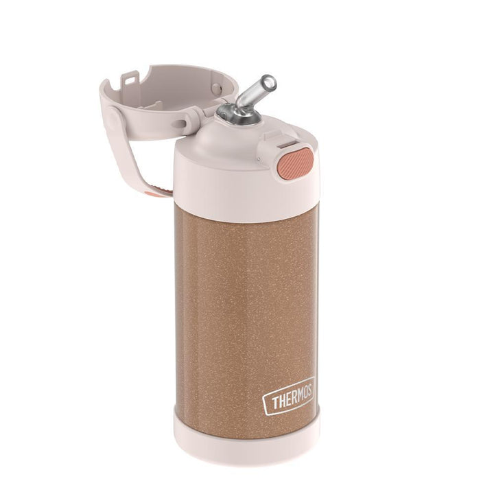 12 ounce Funtainer water bottle, Iridescent Rose Gold, straw inset.