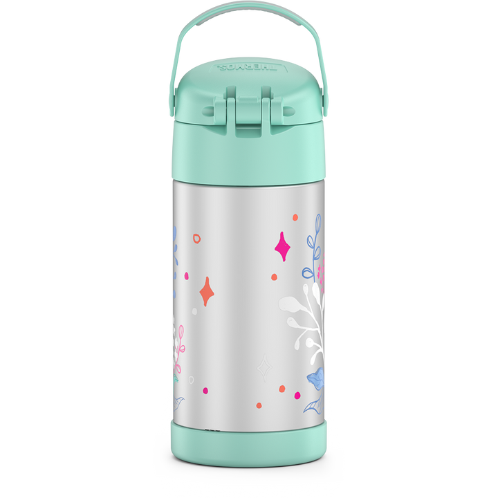 12 ounce Funtainer water bottle, back view, handle up, Frozen 2.