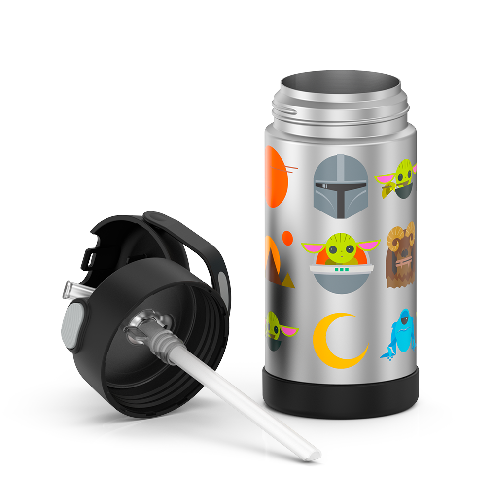 12 ounce Funtainer water bottle, rainbows and clouds Pattern, unassembled - lid removed.