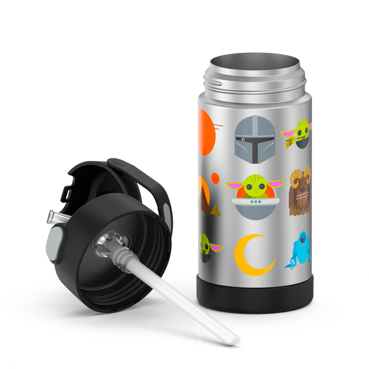 12 ounce Funtainer water bottle, rainbows and clouds Pattern, unassembled - lid removed.