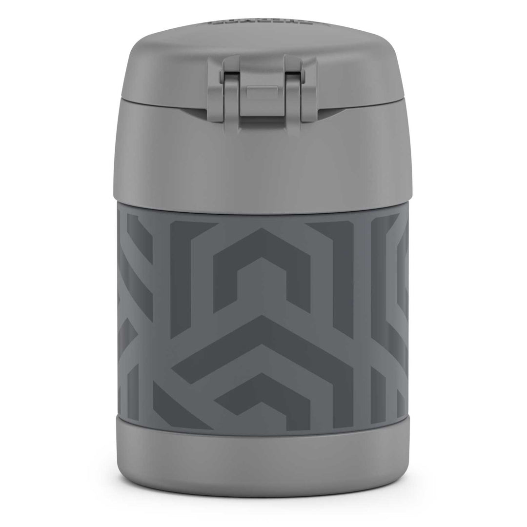 10 ounce Funtainer food jar, grey geometric pattern  back view