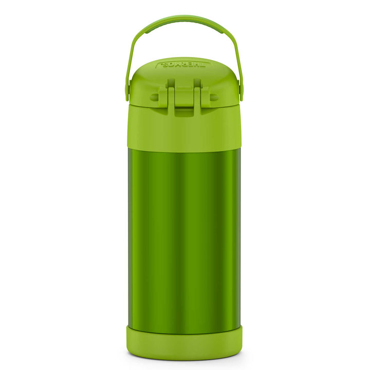 12 ounce Funtainer water bottle, back view, lime green.