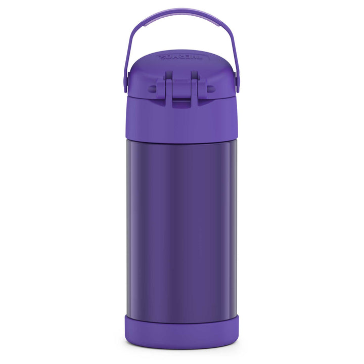 12 ounce Funtainer water bottle, back view, purple.